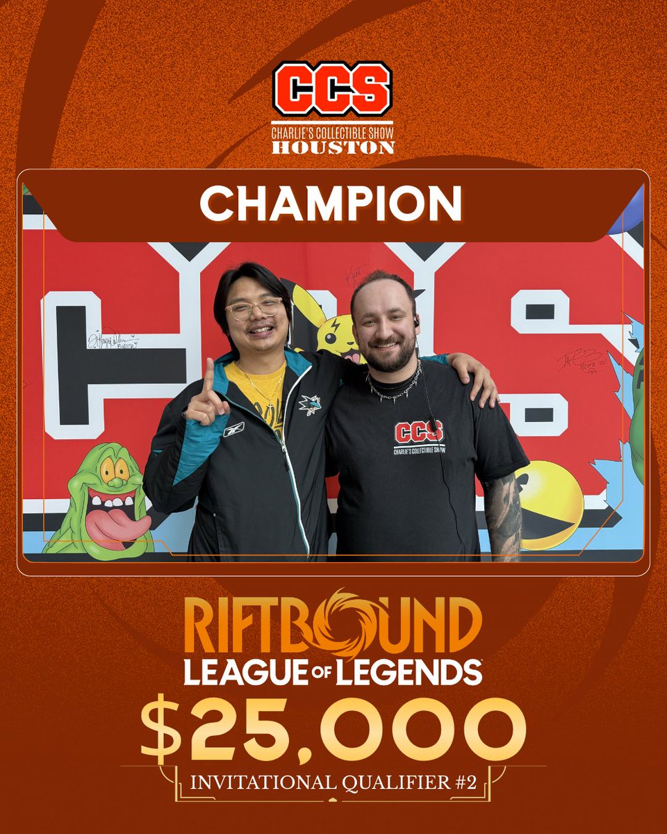 CCS_Houston's tweet photo. What a fierce tournament 🤯 All Top 4 decks ran Draven builds. 🔥

🏆 Andrew Do takes the championship! Congrats to all players who earned invites &amp; points toward the CCS $50K Invitational!

ATL 25K Qualifier #3 — May 23-24 👀

#riftbound #riftboundtcg #charliescollectibleshow https://t.co/da2Qkuxg1J