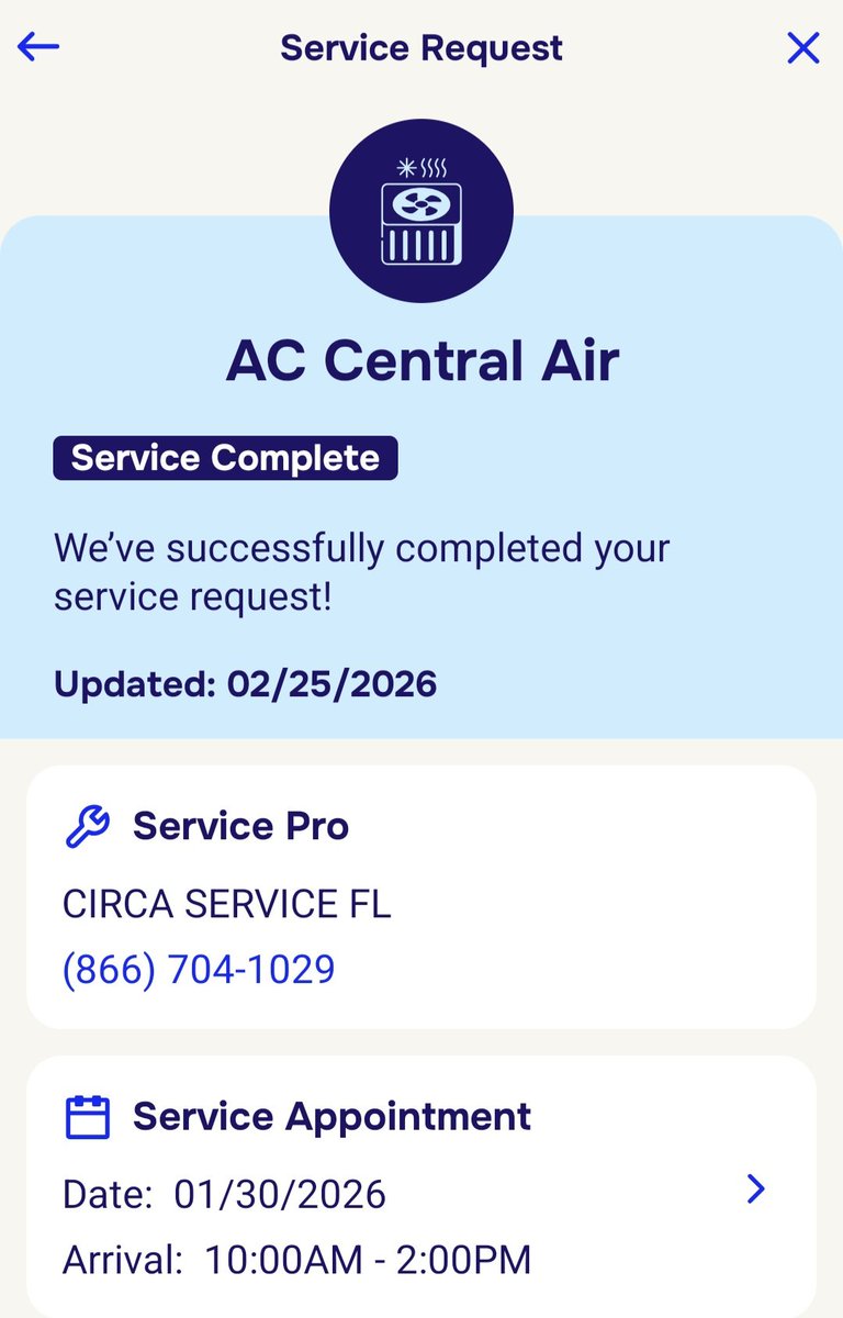 WeekendNatural's tweet photo. @AHS_Warranty My HVAC goes down and the first service appt is on 1/30/2026.The service was not completed and a new ticket was opened on 2/26/2026. Today is 3/15/2026 and my HVAC is still not fixed. This timeline is very unacceptable. https://t.co/gfld9FwSZn