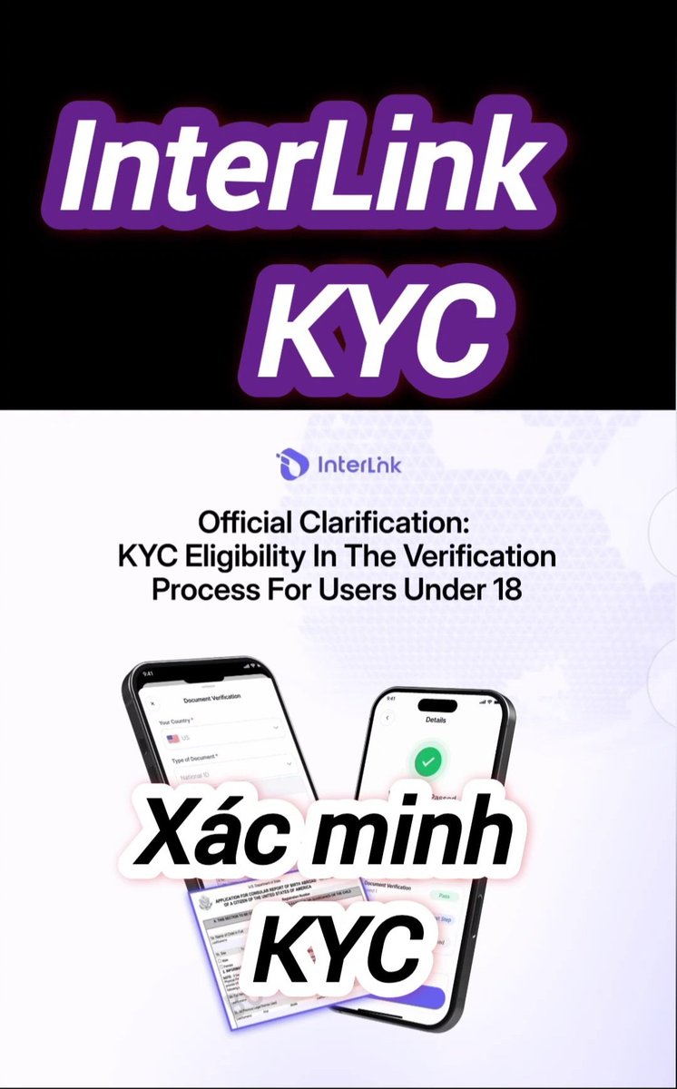 Cuongpi01's tweet photo. Official Clarification: KYC Eligibility in the Verification Process for Users Under 18

As the InterLink network moves closer to the upcoming Verification Process, many members of the community have raised questions regarding whether users under the age of 18 are able to complete the KYC procedure.

📌We would like to provide the following clarification:

• Within the Verification Process, KYC serves as a mandatory identity verification step before users can proceed to the Verified $ITLG stage.

• Users under the age of 18 remain eligible to participate in the KYC process, provided that they meet the system’s verification requirements.

• In cases where a user under the age of 18 does not possess standard identification documents, such as a national ID card or passport, the system allows the submission of a valid birth certificate as an alternative document to complete the identity verification process.

Because users under 18 are able to complete the KYC step, they may continue within the Verification Process and proceed to the Verified $ITLG stage once identity verification has been successfully completed.

InterLink is built upon the principle of recognizing the genuine participation and contributions of each Human Node within the ecosystem. Within the network, participation is measured by activity and contribution rather than age. Therefore, eligibility for the Verified $ITLG stage is not restricted by age. Any user who has participated in the network and maintained active engagement within the ecosystem may proceed to the Verification Process, provided that the applicable identity verification requirements are fulfilled.
🔔 Turn on your notifications.

👉 VIP CODE ITLX: " WB8MFGZR

👉 VIP CODE MINING $ITLG: 
999 9999 09

#Interlink #ITL #ITLG #ITLX #cuongpi #cryto