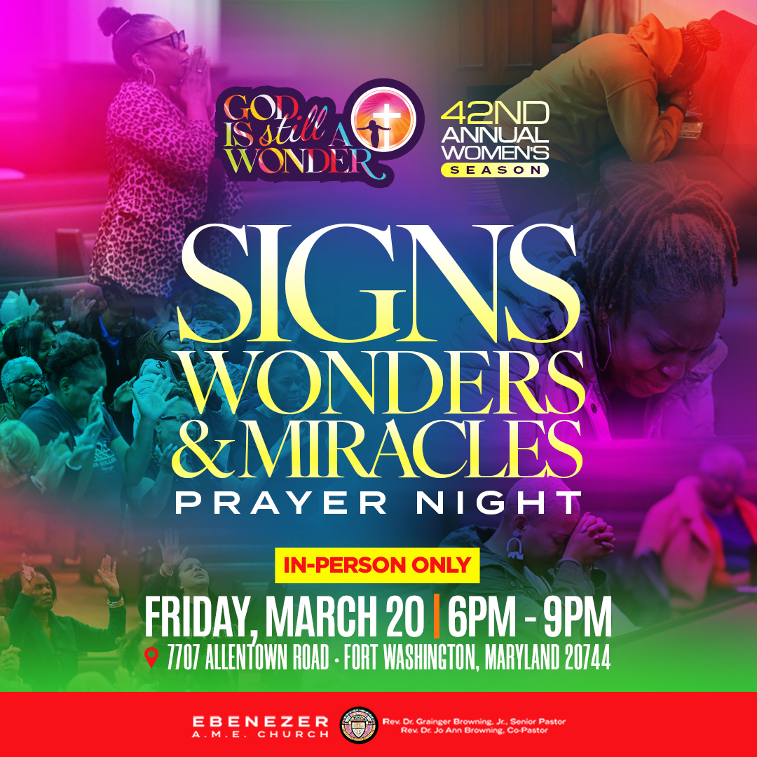GodIsAWonder's tweet photo. Sisters, there is power when we come together to pray! Come out to Ebenezer this Fri. March 20 for the Women's Season Signs, Wonders &amp; Miracles Prayer Night. Sisters can come anytime to pray between 6:00 p.m. - 9:00 p.m. https://t.co/STHBAyb6oD