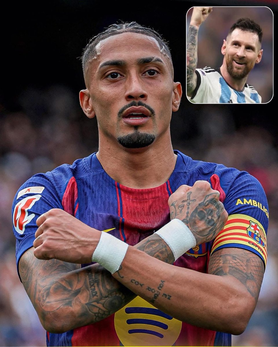 AxeelFCB's tweet photo. -RAPHINHA: "Lionel Messi me llamó y me felicitó por el triplete. Tengo una camiseta de Messi colgada en la pared de mi casa porque él es un referente para mí y para todos." https://t.co/CaEHgOkSdD
