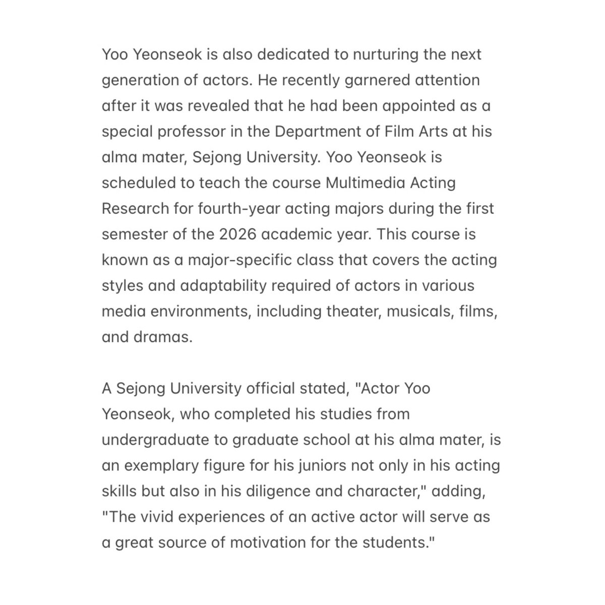 This morning's mood was boosted by a positive article about Yoo (published yesterday).🫶🏻

Source: m.entertain.naver.com/home/article/2…