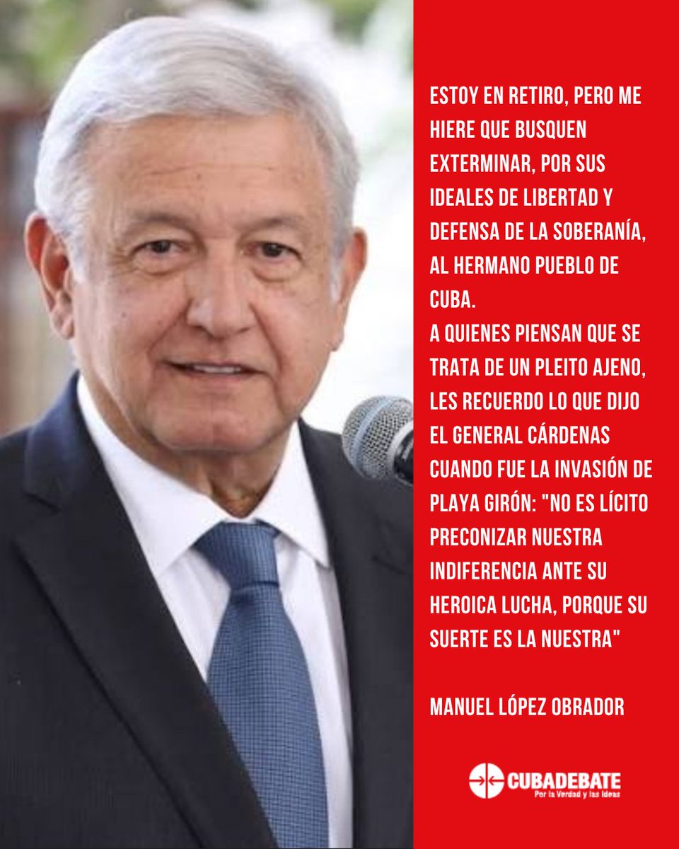 🇲🇽 Andrés Manuel López Obrador: “Me hiere que busquen exterminar al hermano pueblo de Cuba”
share.google/0pFpHbUO1LBneP…