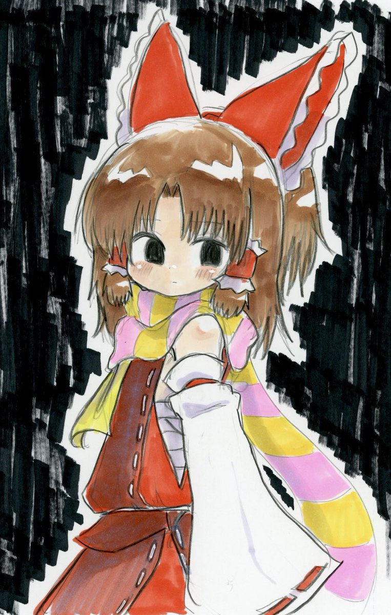 再掲。高画質スキャンし直しました。
これ、どちらも背景はマッキーで黒塗りにしてるんですねぇ。二枚目の方はカスカスになったマッキー。 