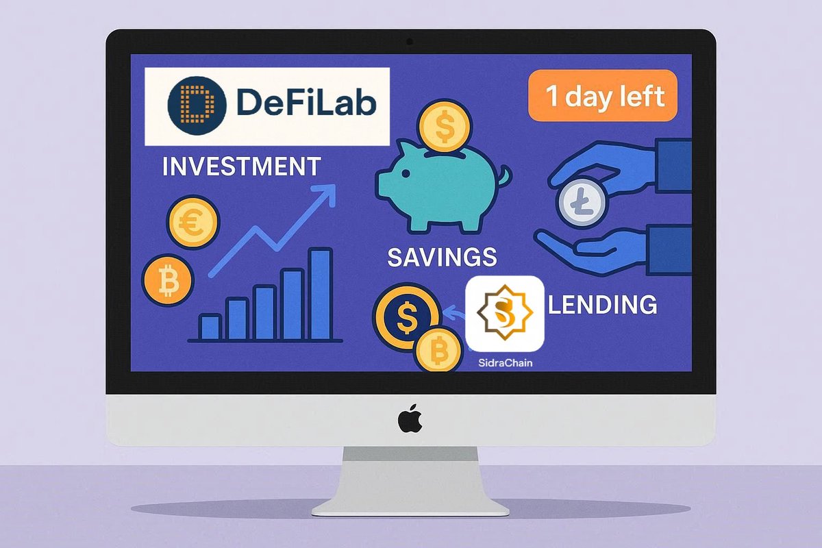 YeversonGomez's tweet photo. 1 Day Left🚨  
#DefiLab a platform to democratize finance through #DeFi
💡Sharia-compliant savings,lending &amp; investing  
🔗#Blockchain-powered transparency &amp; security  
💸Low #fees, ethical investments, financial independence
LINK:
https://t.co/jIes984buH

#Sidra #SDA #SidraChain https://t.co/2RWAo8NfhA