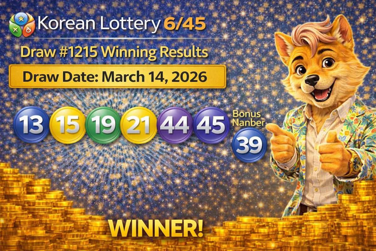 JindoKpop's tweet photo. Korean Lotto 6/45 #1213
Numbers: 13·15·19·21·44·45 (+39)
1st Prize: KRW 1,998,542,133 each(16 winners)

👉 Buy your next ticket with $JINDO:  
https://t.co/mW18d8wzc4

#JINDO #JINDOGE #KOREANLOTTO #CRYPTOLOTTO
#BUYLOTTO #memecoin https://t.co/e1QfCdZm1n
