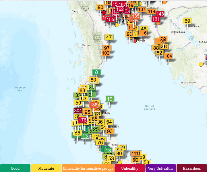 HelmutDuerrast's tweet photo. 16 Mar 26 around 07:00
#AirPollution #PM25 PM 2.5 #Smog season for #Bangkok and #Thailand. Here, near-surface measurements for determination of AQI via https://t.co/d9CdNsR8Ww
>#HuaHin #KoSamui
>Upper South=GREEN-YELLOW+
>WIND/RAIN/TERRAIN make difference https://t.co/GylvAnK3TH