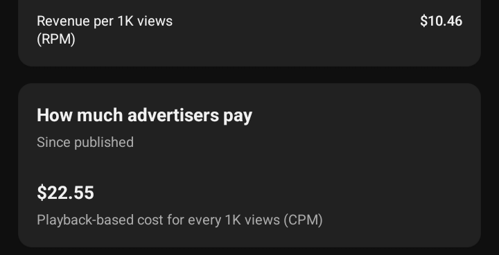 mannlichs's tweet photo. My latest YouTube analytics surprised me.

RPM: $10
CPM: $22.5

Most creators struggle to cross $2–$4 RPM.

I’m thinking of doing a YouTube Masterclass explaining the exact strategy behind this.

Should I launch it? https://t.co/vya7P2DfnB