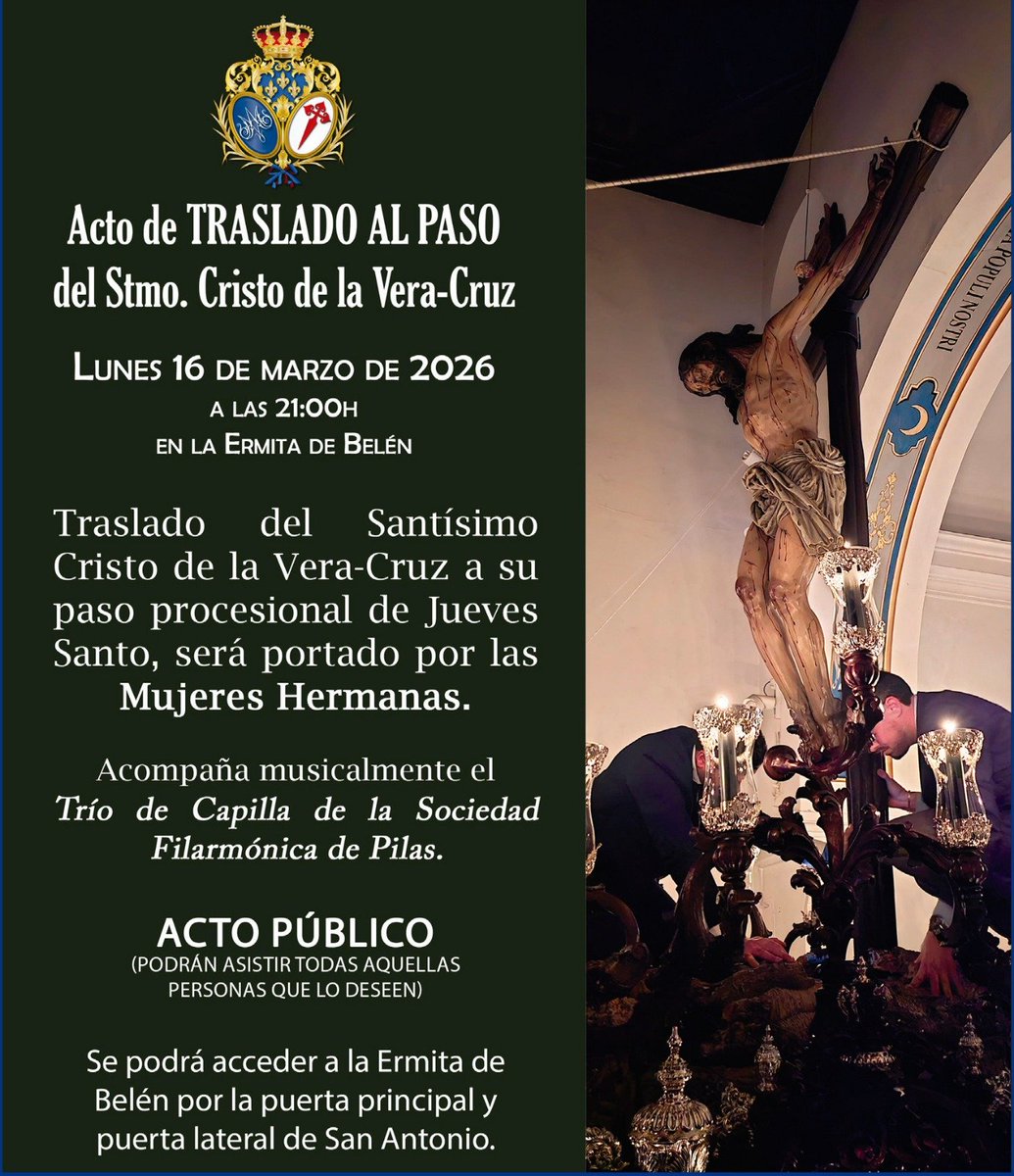 Hdaddebelen's tweet photo. Hoy lunes 16 de marzo:
- Besapiés al Cristo de la Vera-Cruz de 9.00h a 13.00h.
- A las 21.00h acto público de subida al paso del Stmo. Cristo de la Vera-Cruz. https://t.co/X8kYwAispI