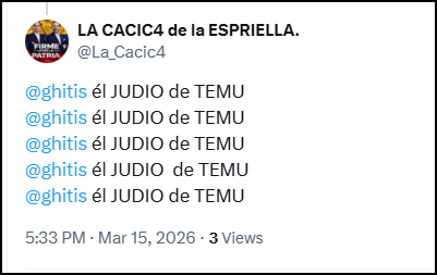 ghitis's tweet photo. Señora, ese "el" no lleva tilde pero JUDÍO sí.
¿Así hacen campaña?
@La_Cacic4 https://t.co/xyYvG52p2K
