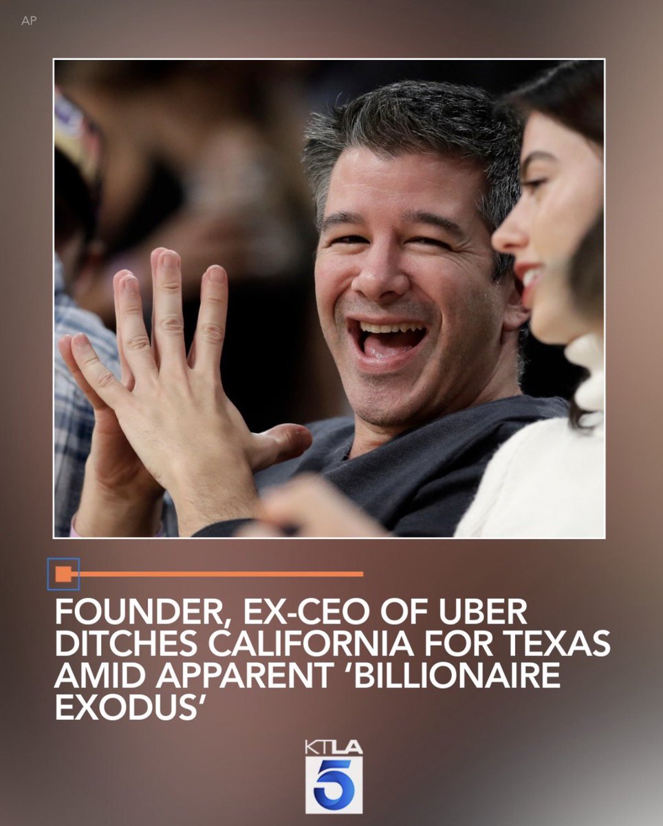 Another Billionaire, Travis Kalanick, the founder and former CEO of Uber FLEEING CA!   Well done <a href="/GavinNewsom/">Gavin Newsom</a>!