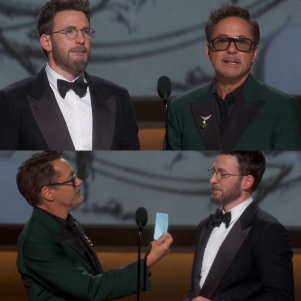 Indie5051's tweet photo. Chris Evans y Robert Downey Jr. se reencuentran en los Oscar. https://t.co/CA1SqxCDZd