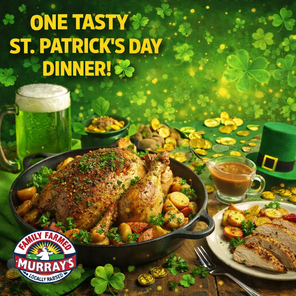 MurraysChickens's tweet photo. St. Patrick’s Day Tip:

If you can’t find a four-leaf clover…
just find a plate of Murray’s Chicken instead. 🍗
Statistically speaking, it’s way easier to find and tastes a whole lot better.

Happy St. Patrick’s Day! 🍀

#LuckyChicken #MurraysChicken #StPatricksDay https://t.co/NjLuPF8cuN