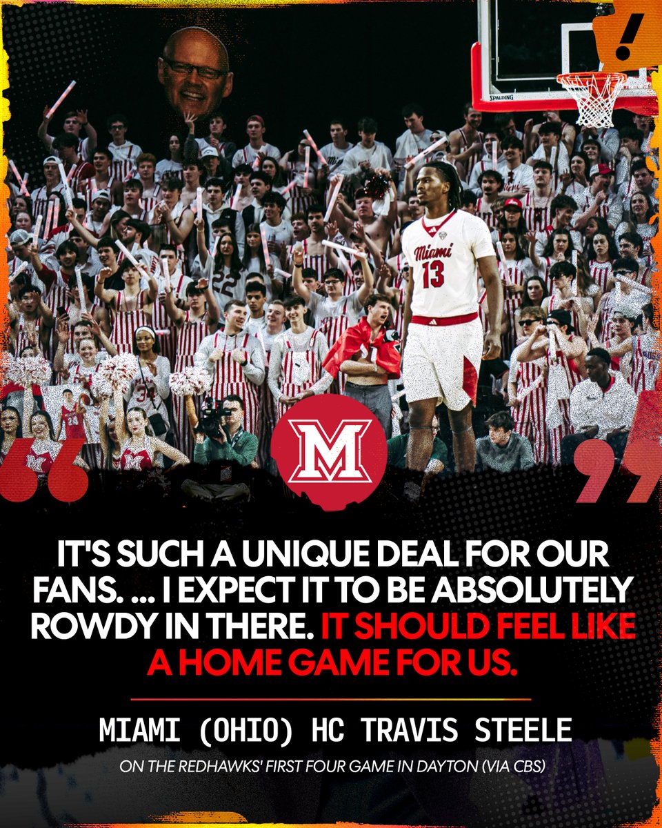 YahooSports's tweet image. The RedHawks’ first-round game in Dayton is just 50 mins from their campus 🍿