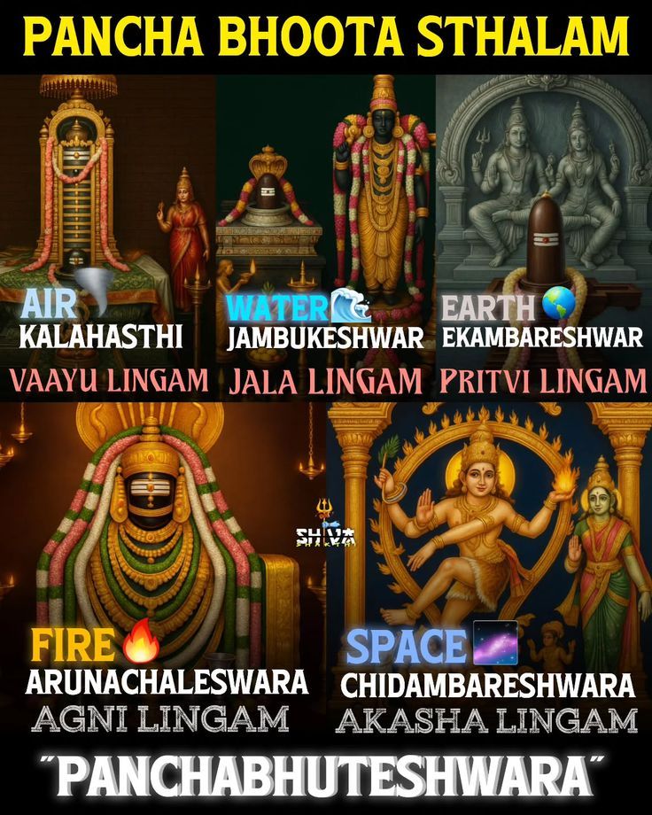 Thousands of years ago, Sanatan Dharma revealed a powerful truth:

The entire universe is made of 5 elements.

And Bhagwan Shiva is worshipped in all five forms across India.

These sacred temples are called Pancha Bhoota Sthalam.

A thread 🧵