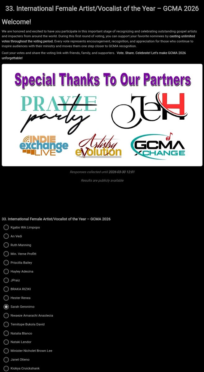 POPSTERS, ALERT! INTERNATIONAL NOMINATION!

Sarah Geronimo has been nominated for the 2nd time as "International Female Artist of the Year" at 2026 Gospel Choice Music Awards.

Vote UNLI through this link:
pollmill.com/f/33-internati…