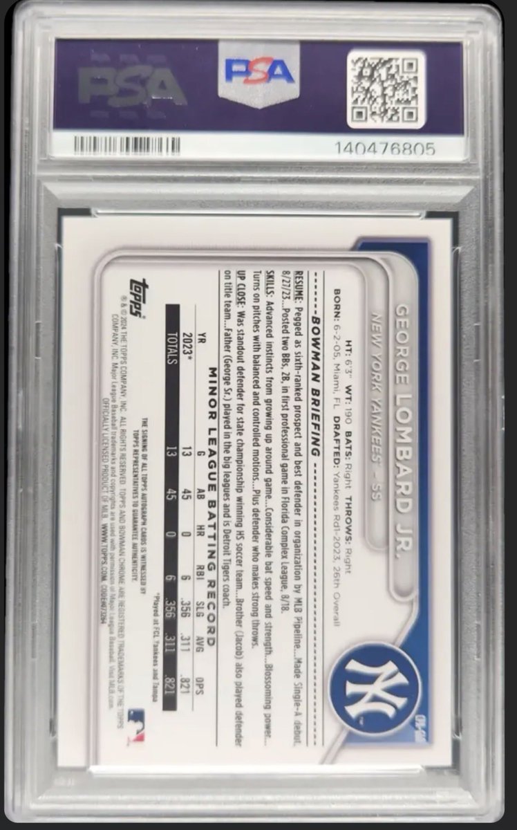 burkes61's tweet photo. @ChillyDCollX George Lombard Jr. 2024 Bowman Chrome PSA 10

$300 BMWT https://t.co/I4RcLMc7n1