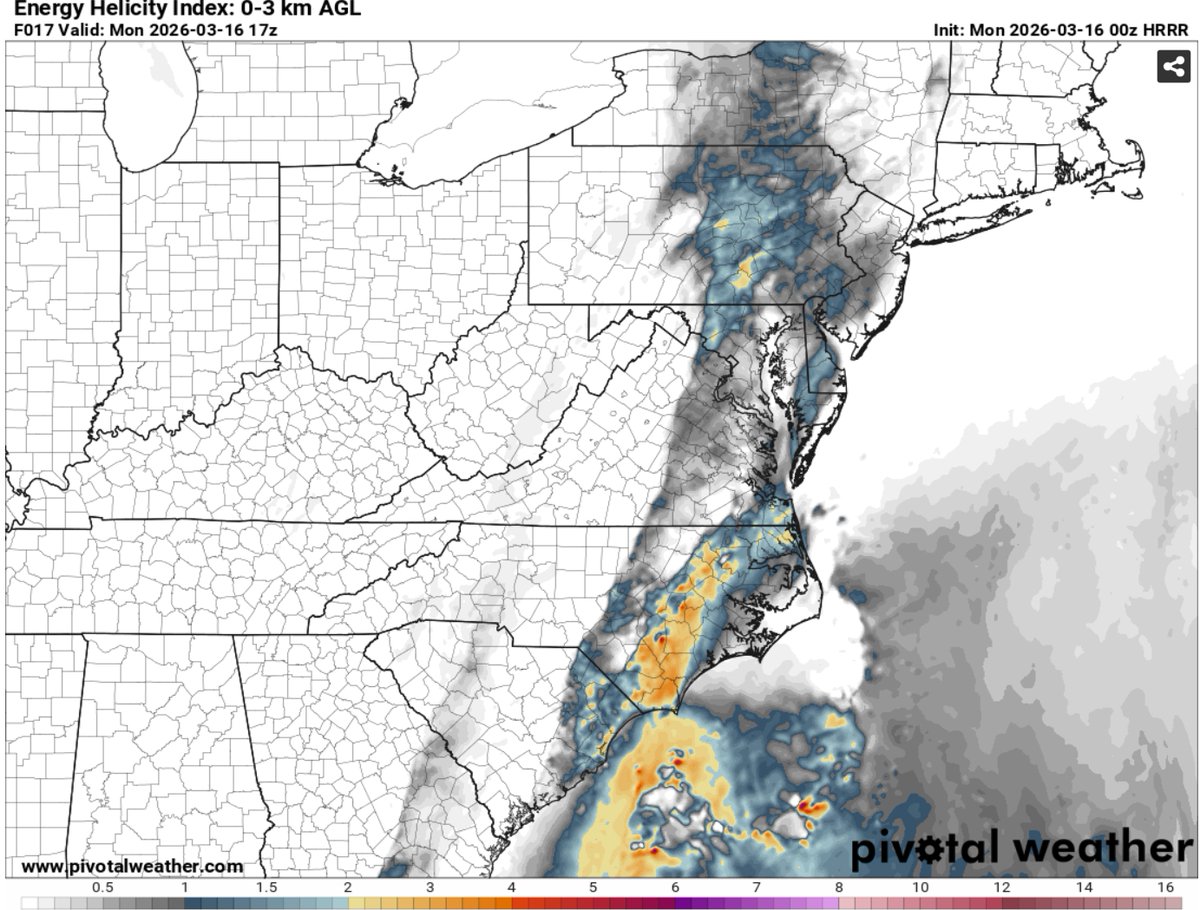 Djrobinson_wx's tweet photo. A reasonable failure mode here for tomorrow would be if the QLCS from tonight remains organized past the mountains. This would clear most of the warm sector and lead to messy convection and overall severe probabilities would be dropped quite notably.#ncwx https://t.co/1vryQL9tKC