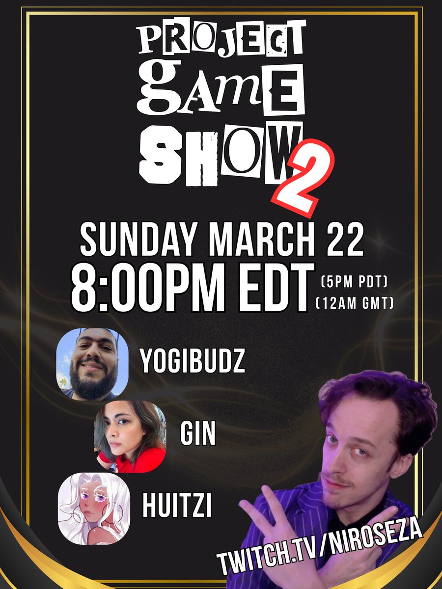 Join me and three brand new contestants this Sunday March 22nd for the recording of Project Game Show, Episode TWO!