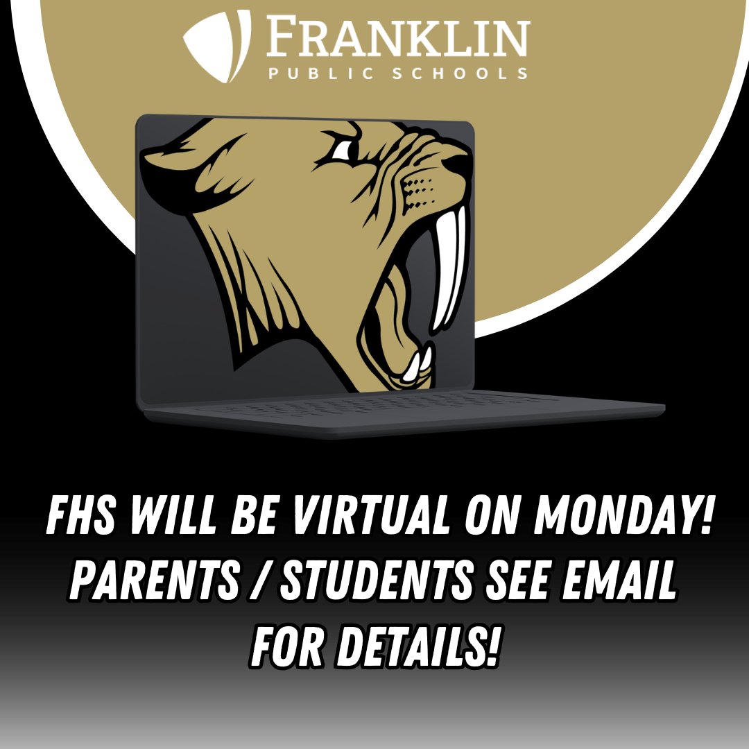 FranklinSabers's tweet photo. FHS is an asynchronous virtual "A" day Mon 3/16. Teachers will share expectations electronically by 9am. No after school activities/athletics Mon. Students with elsewhere course work (MATC, etc) must meet the expectations communicated for those institutions.
#SaberPride https://t.co/AXu0kCJdvE