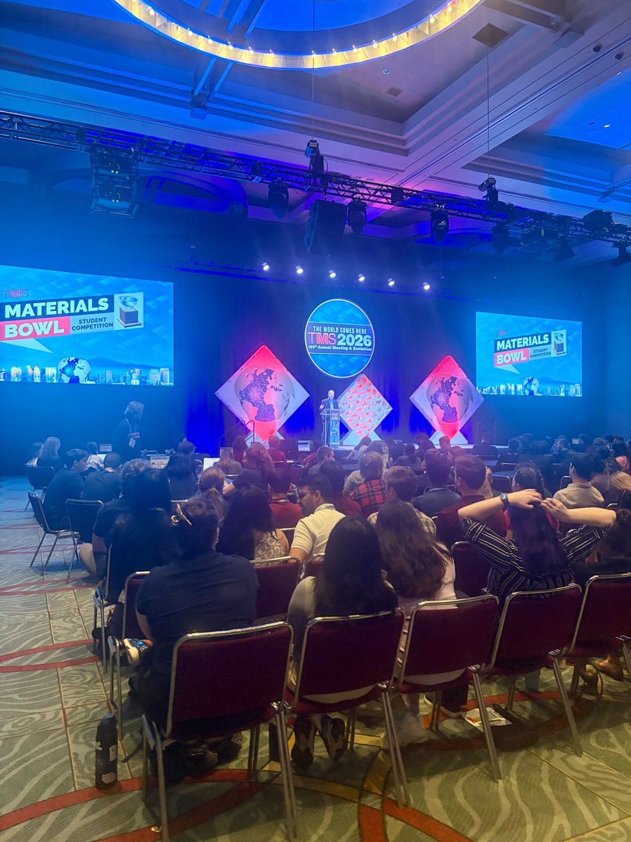 TMSSociety's tweet photo. The 2026 TMS Materials Bowl brought fast-paced trivia, team spirit, and plenty of cheering on Sunday afternoon! 🧠🏆 

Congrats to our winners: 
🥇 @UF
🥈 @IowaStateU

The fun continued at the Student Networking Reception, where students, professors, and faculty connected over light food and great conversation. #TMS2026 #TMSAnnualMeeting