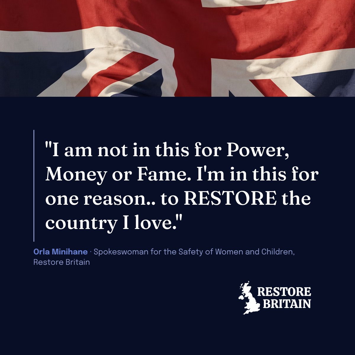 Sometimes you need to pause amid the rush, check yourself, and remember just how lucky we are to have people of real conviction stepping up with Restore Britain.

<a href="/orlaminihane/">Orla Minihane</a> is exactly that kind of person.

What sets her apart is her clarity and courage. She’s relentless about