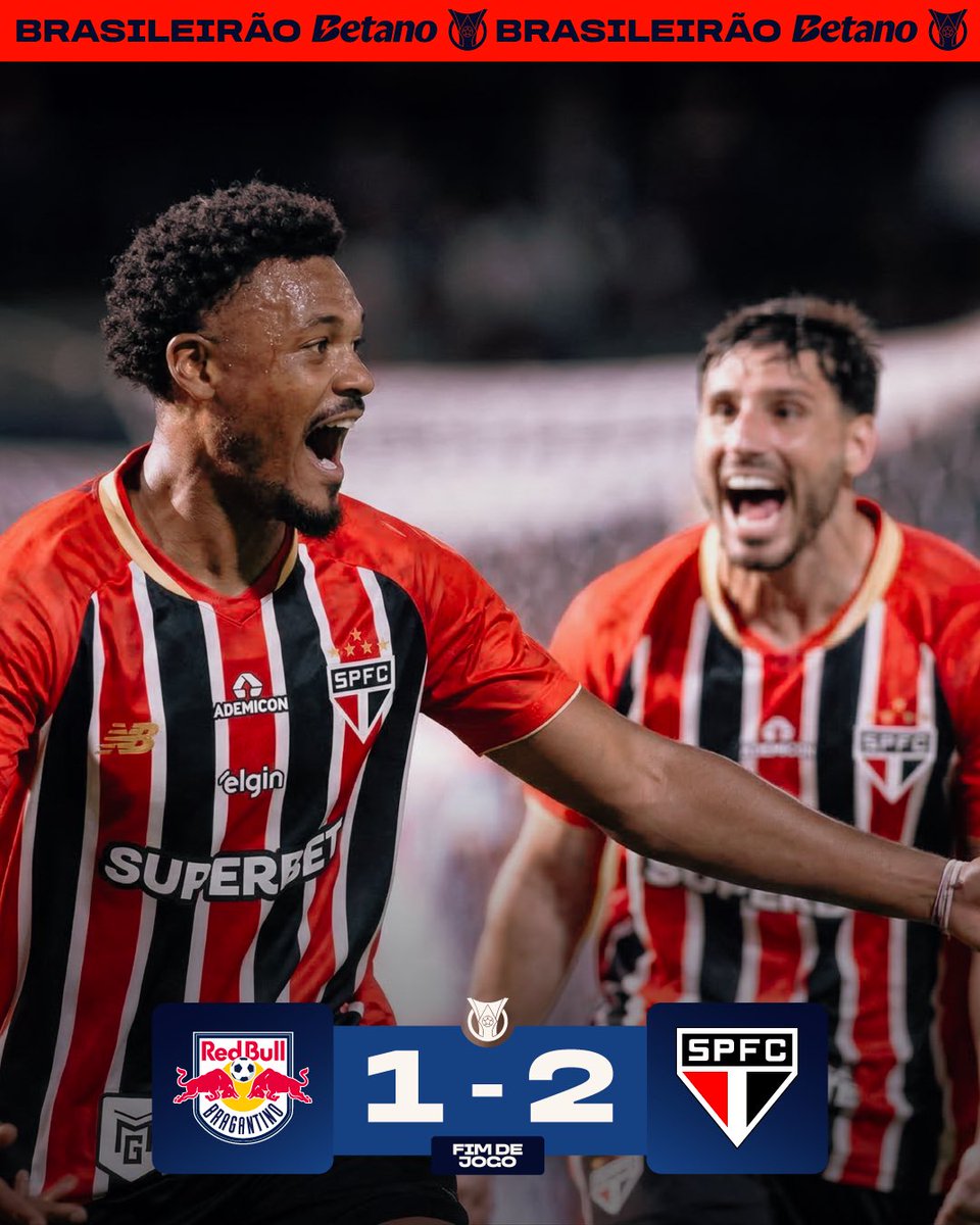 VITÓRIA E LIDERANÇA 🇾🇪

O São Paulo vence de virada o Red Bull Bragantino em Bragança, por 2x1, pela 6ª rodada do Brasileirão Betano 2026! Resultado gigante pra continuar na liderança! 

📸: Caio Damasceno