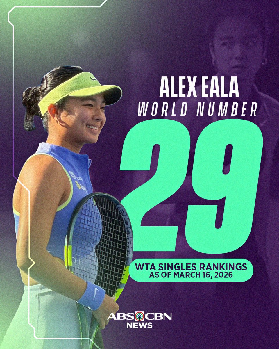 ANOTHER MILESTONE FOR ALEX 🥎🇵🇭

Pinay tennis sensation Alex Eala jumps to a career-high No. 29 in the WTA individual rankings, as of March 16, 2026.