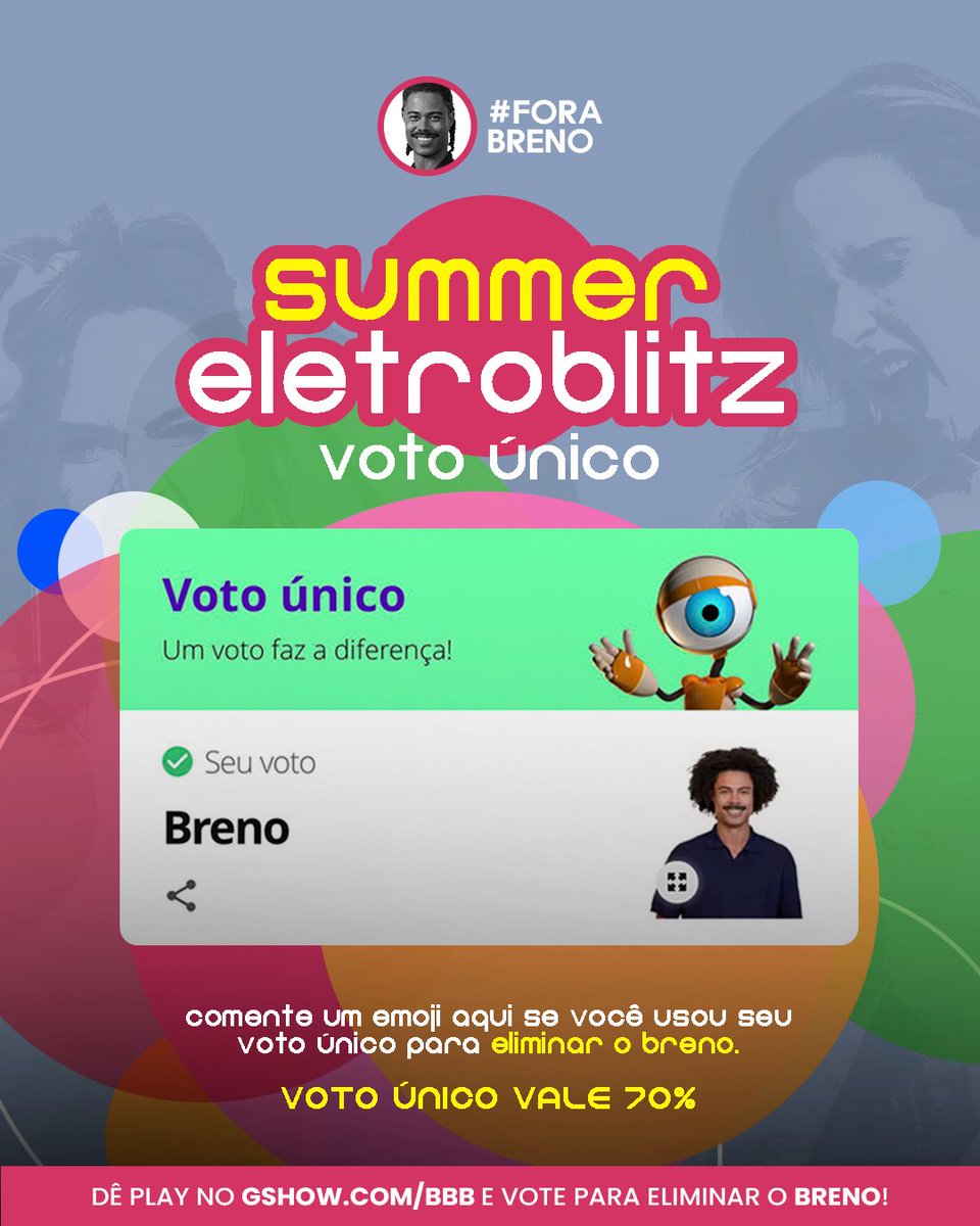 💿 BLITZ DO VOTO ÚNICO! 💿

📥 Deposite nesse tweet o seu voto único no BRENO. Lembre-se de pedir o CPF dos amigos e familiares!

⚠️ O voto é para SAIR! Vote no BRENO.

🔗: gshow.globo.com/bbb

#ForaBreno #BBB26