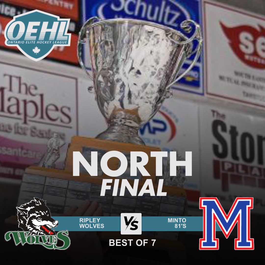 OEHLHockey's tweet image. The North “AA” Final is a rematch of last season’s league final, the #1 seeded Ripley Wolves face defending champion Minto 81's.