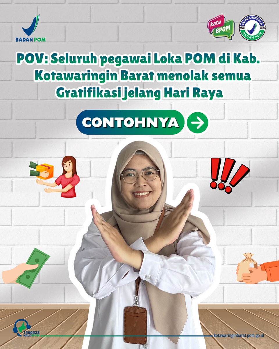 bpomkobar's tweet photo. Gratifikasi Bukan Rezeki !

Halo Sahabat BPOM, menjelang Hari Raya Idul Fitri mari kita bersama menjaga integritas dalam menjalankan tugas. Pemberian parsel, hadiah, atau bentuk pemberian lainnya kepada ASN yang berhubungan dengan jabatan dapat termasuk gratifikasi. https://t.co/zlzRBFNJCw
