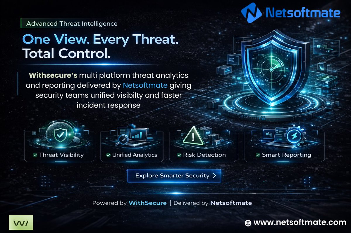 Netsoftmate's tweet photo. Fragmented security data slows response.

@Netsoftmate  with @WithSecure  delivers unified threat intelligence.

Detect | Analyze | Respond

🌐 https://t.co/bGNVHLlz6r

#Netsoftmate #WithSecure #ThreatIntelligence #CyberDefense https://t.co/UQvE8VNElx