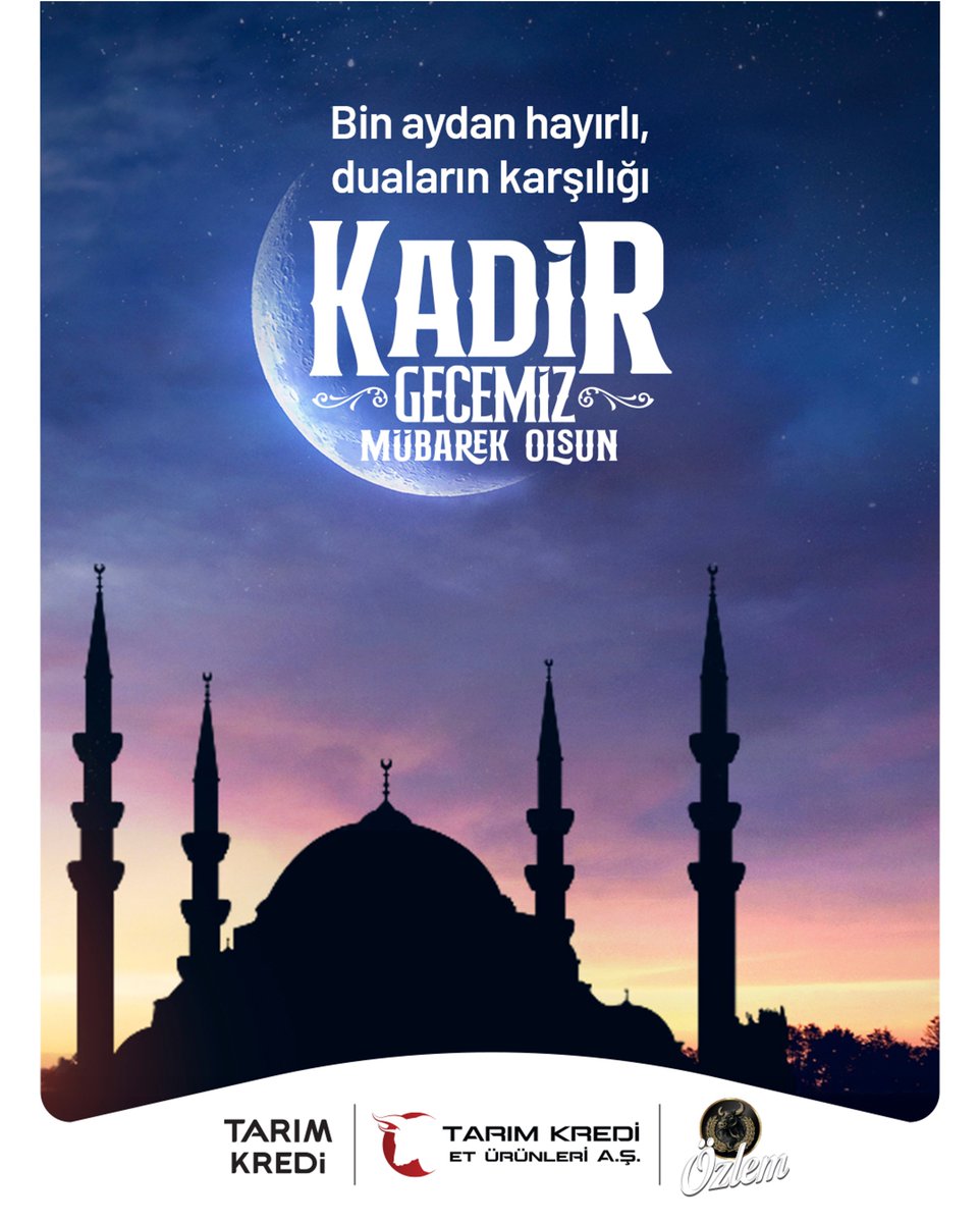 Dualarınızın kabul olduğu, kalbinizin huzurla dolduğu bir Kadir Gecesi dileriz.

#Özlem #TarımKrediEt #TarımKredi #KadirGecesi