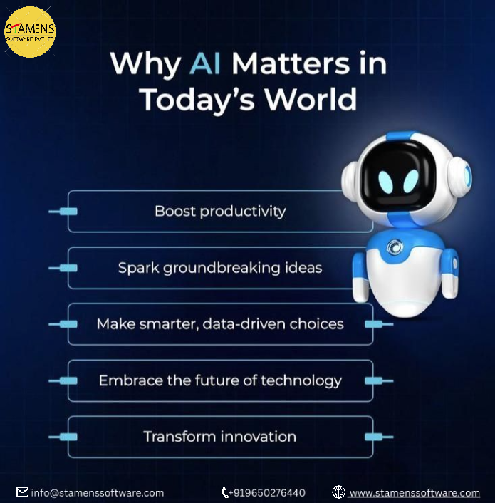 StamensSoftware's tweet photo. 🤖 Why AI Matters in Today’s World

Artificial Intelligence is no longer just a futuristic concept  it has become a powerful driver of innovation, efficiency, and smarter decision-making across industries.

At Stamens Software Pvt. Ltd. https://t.co/rQawyTWRbO