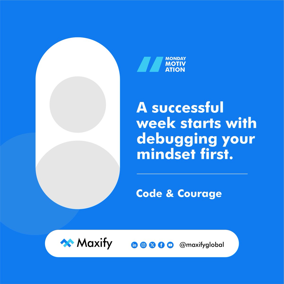maxifyglobal's tweet photo. Sometimes the biggest obstacle isn’t the work ahead of us — it’s the thoughts that tell us we can’t do it.
Start this week with a restructured mindset. 💡
#MondayMotivation #GrowthMindset #TechMindset #CodeAndCourage #MaxifyGlobal https://t.co/34UXLS5ixX