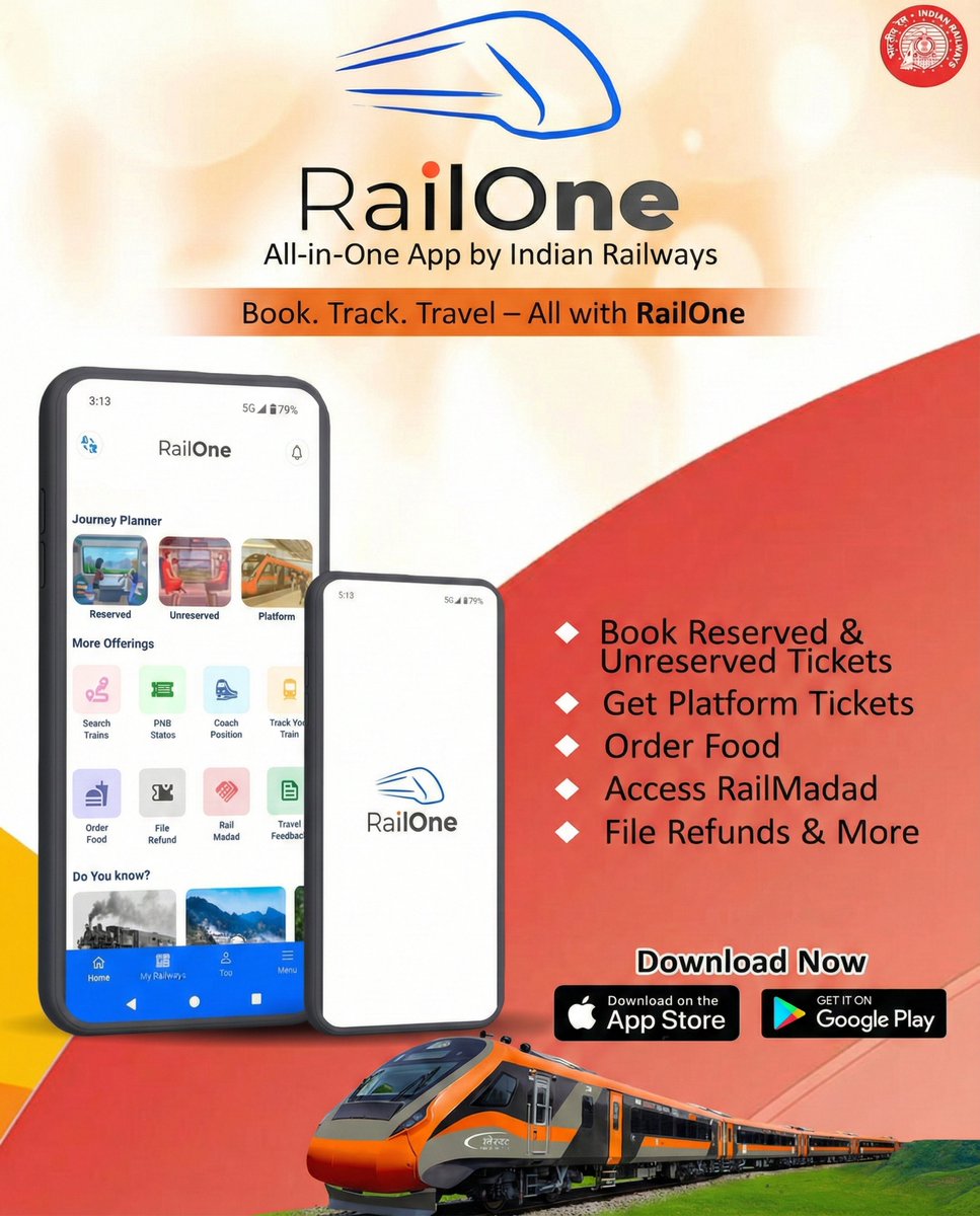 DRM_BVP's tweet image. From booking to tracking Everything in one app - RailOne

@WesternRly
@RailMinIndia
@AshwiniVaishnaw
#BhavnagarDivision #RailOneApp #WesternRailway