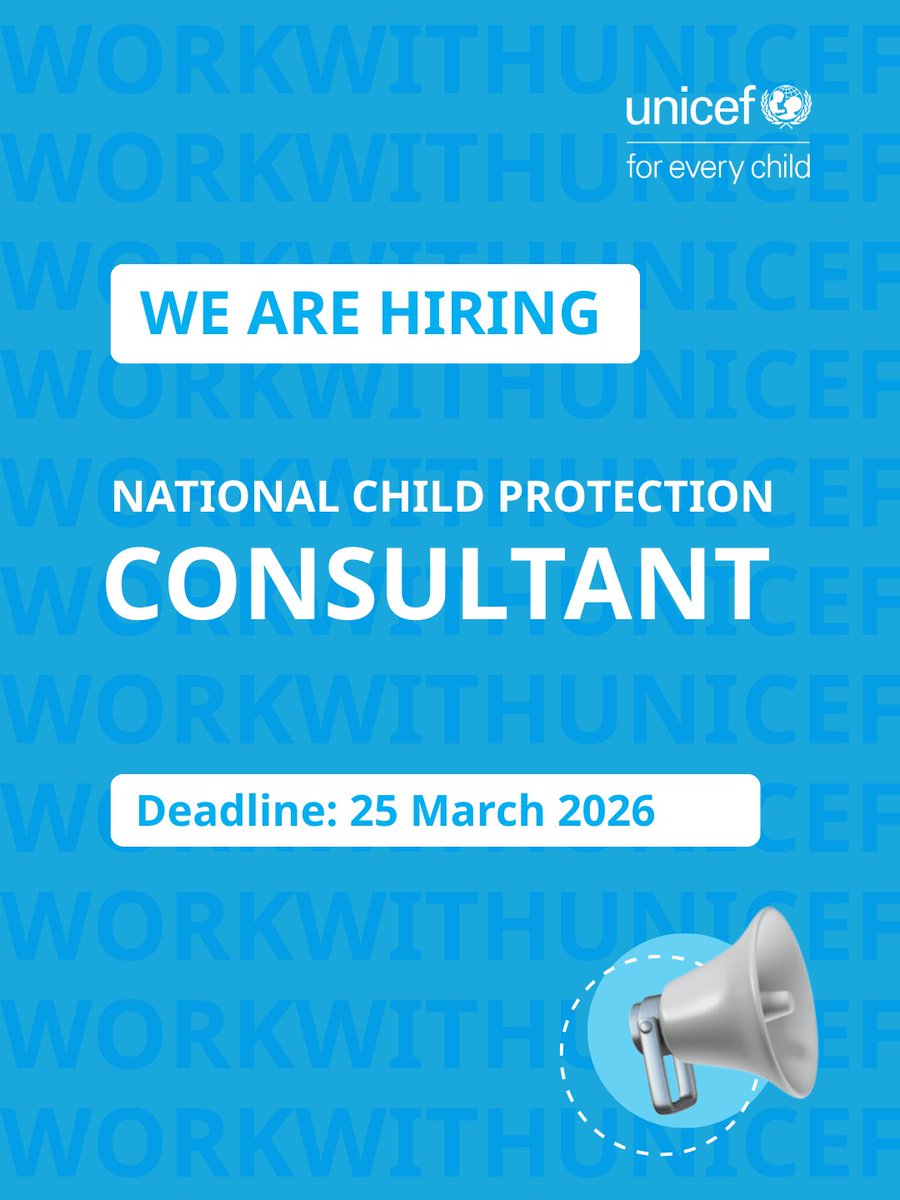 unicefkg's tweet image. Job #vacancies opening at @unicefkg!
⠀
@UNICEF in #Kyrgyzstan is announcing several open positions:

🔹 National #Child #Protection Consultant on supporting MLSWM with VAC, social workers, UCB 📆 Deadline: 25 March 2026

❗️ Details on our website: unicef.org/kyrgyzstan/vac…