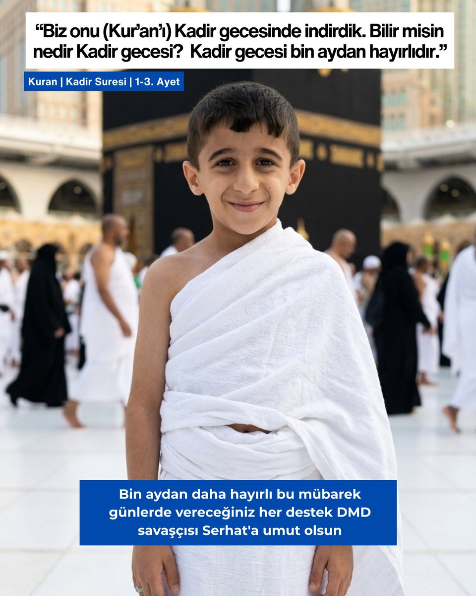 dmdserhat's tweet photo. 🌙 Kadir gecesi bin aydan daha hayırlıdır.

Bu mübarek gecelerde edilen her dua, yapılan her iyilik kat kat karşılık bulur. 🤲

DMD kas hastalığıyla mücadele eden Serhat için zaman çok hızlı ilerliyor… Her geçen gün kaslarını kaybediyor ama umutlarımızı kaybetmek istemiyoruz. https://t.co/XRmG59Igwu