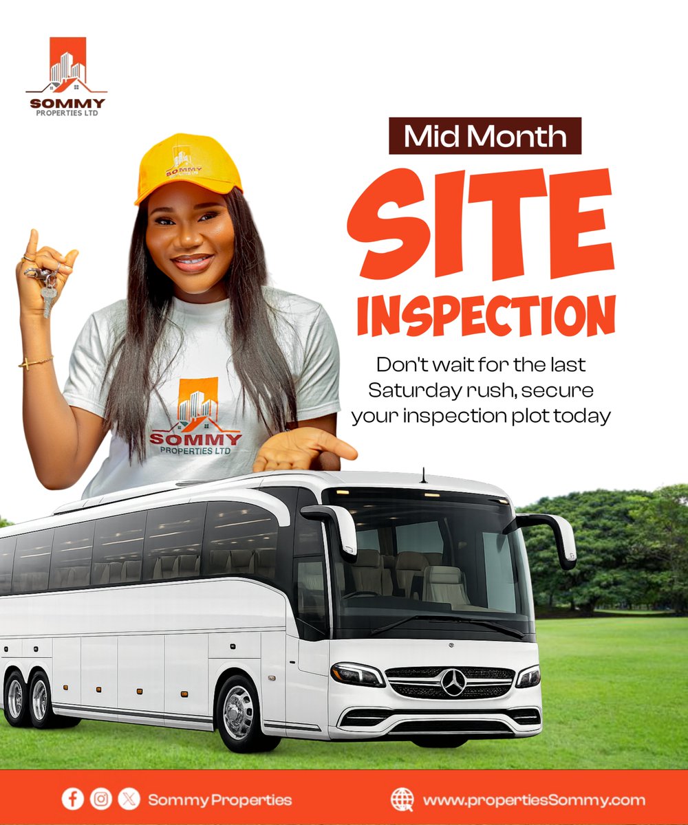 SommyProperties's tweet image. Don’t wait for the end-of-month rush to inspect land. 

Book your mid-month inspection, see the estate yourself and secure your plot early. 

DM now to reserve a seat on the bus.

#Property #RealEstate #LandInvestment #TheGoodLifeYouDeserve #SommyProperties