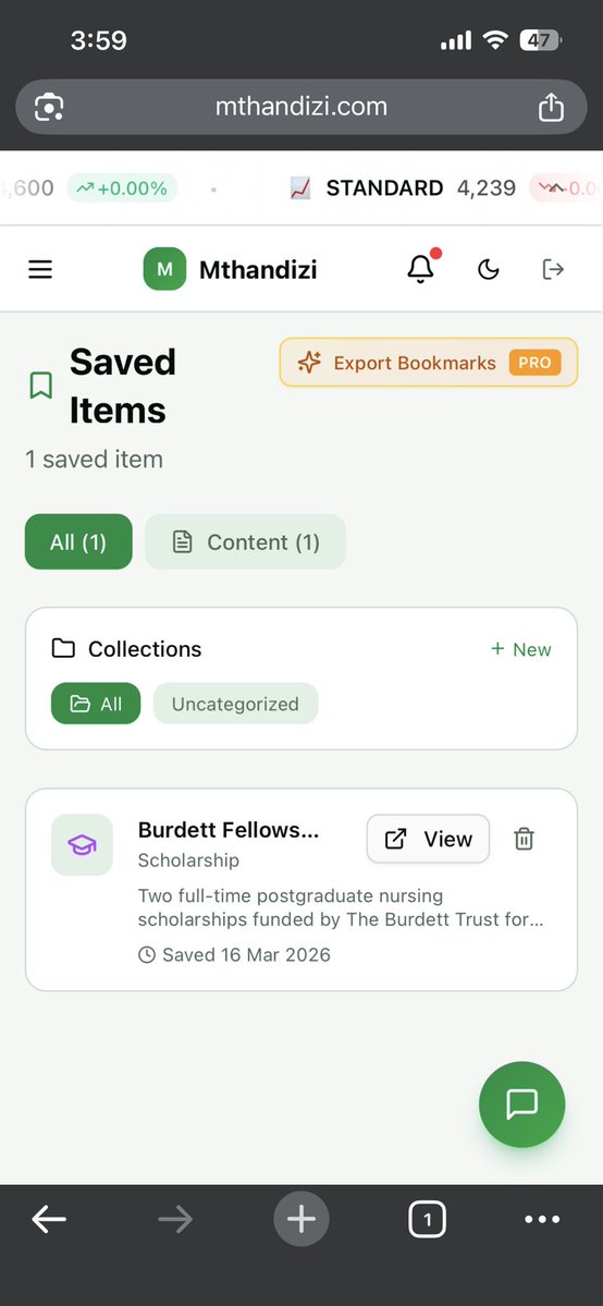 Looking for jobs and scholarships? Mthandizi makes it easy.

We personalize your experience — get recommendations based on what you’re looking for, save opportunities to your bookmarks so you never lose track, and organize everything in collections.

No more scrolling through