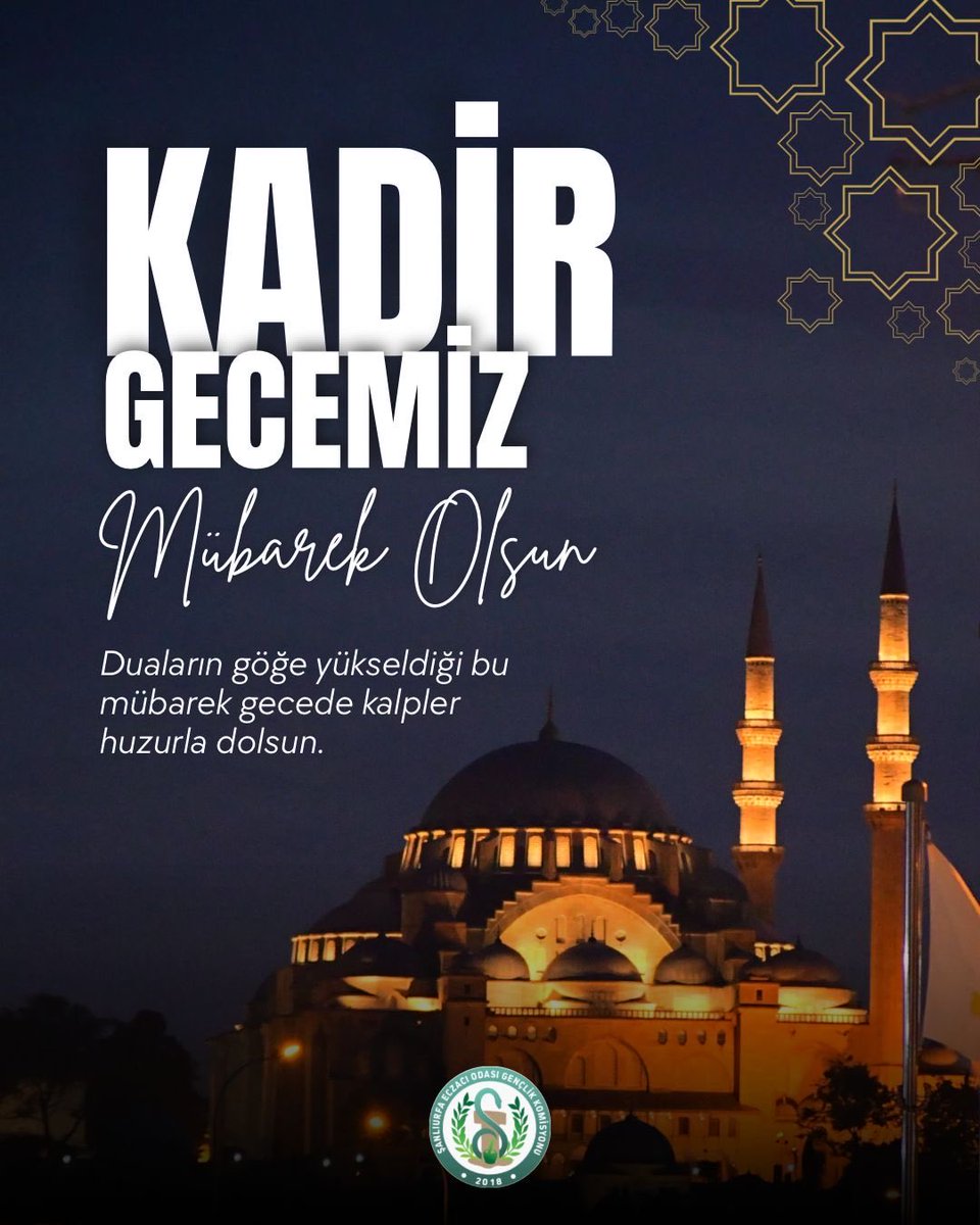 urfaeogenclik's tweet photo. Bin aydan hayırlı olan Kadir Gecesi’nin ülkemize ve tüm İslam âlemine hayırlar getirmesini dileriz. Dualarımızın kabul olduğu, kalplerimizin huzurla dolduğu mübarek bir gece olsun.

Bu mübarek gecede dualarınız kabul, kalbiniz huzurla dolsun.
Kadir Geceniz mübarek olsun. 🌙 https://t.co/gr8IGB5Dlm