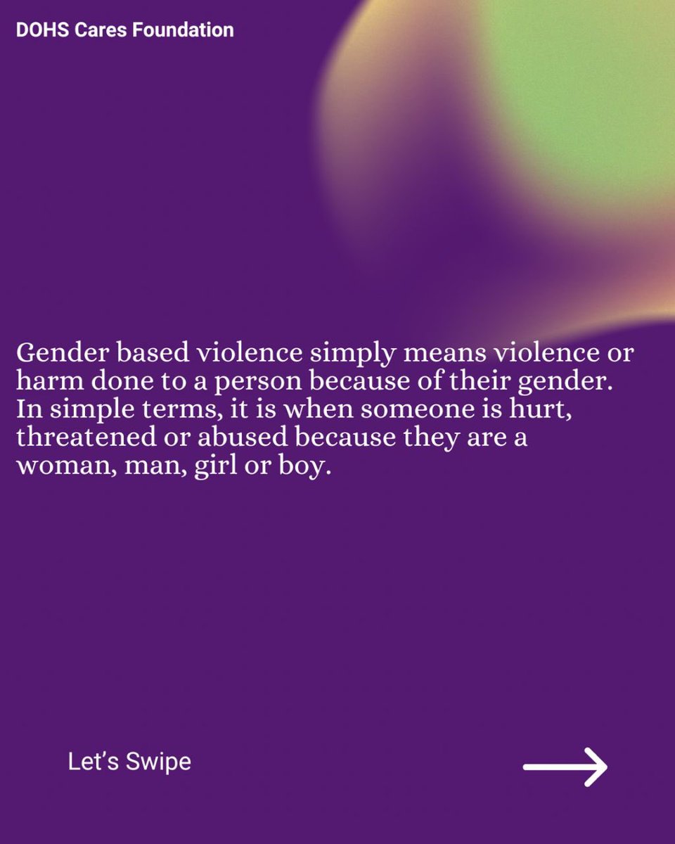 DOHScares's tweet image. Understanding Gender-Based Violence is crucial for every member of society. 
Swipe through to learn how to identify GBV and how DOHS Cares Foundation supports survivors in their journey toward healing.
You are not alone. Help is a message away. 
#GBV #survivors