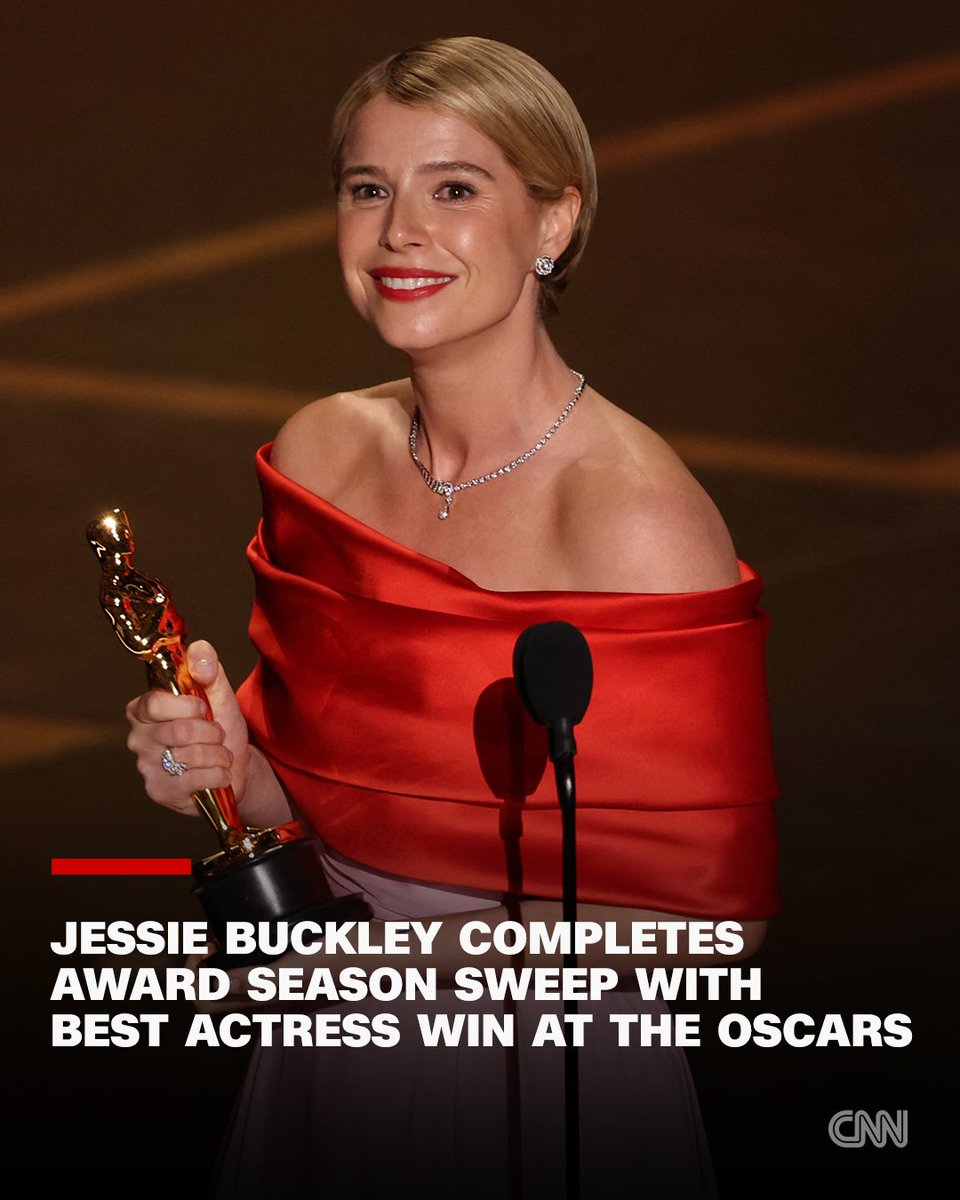 CNN's tweet photo. Jessie Buckley has won the award for best actress in a leading role at the 98th Academy Awards for her performance in "Hamnet." 

Follow live updates: https://t.co/XYbMUctObG https://t.co/yfwTz11tB6