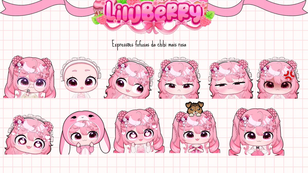 LiluBerryu's tweet photo. A LiluBerry chibi chegou e eu estou completamente apaixonada 🩷🍓 A Haru capturou minha essência em cada detalhe: expressões, roupinhas, cabelinhos e até o Baruk na minha cabeça! Os emotes e alertas ficaram absolute cinema. Obrigada @oieusouaharu por criar minha chibi pinky cutie https://t.co/pHMlupjq7j