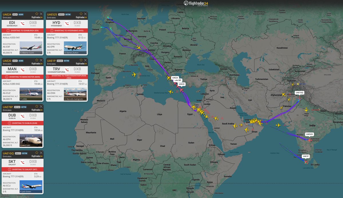 At least some of the diverted Emirates flights are returning to their origins.