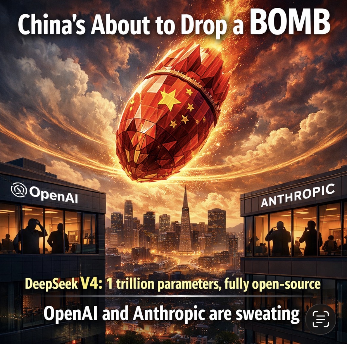 nd99andy1's tweet photo. DeepSeek V4 might be one of the biggest AI releases this year.
Rumored specs:
• 1 trillion parameters
• 1M token context window
• Native text + image + video generation
• Open-source (Apache 2.0)
#AI https://t.co/wAEaGxCo2I