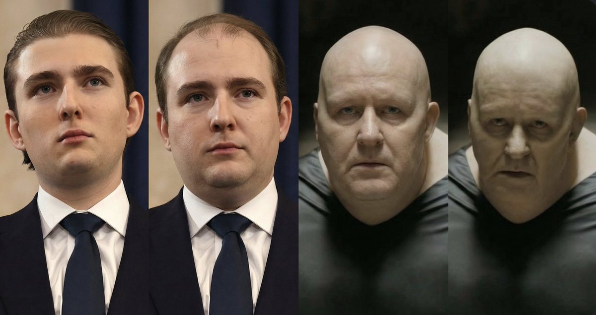 slimesunday's tweet photo. I asked ai to show me what Barron Trump will look like in his late 60s. https://t.co/CjT0pAr9Cg