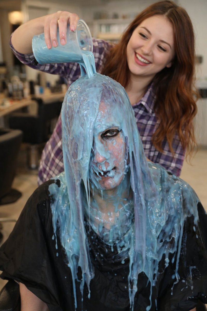 Well, ya'll seemed to like the last batch of AI creations using my images...here's a few more.  #slimed #wetandmessy #wam #slimedhair #wetandmessyhair