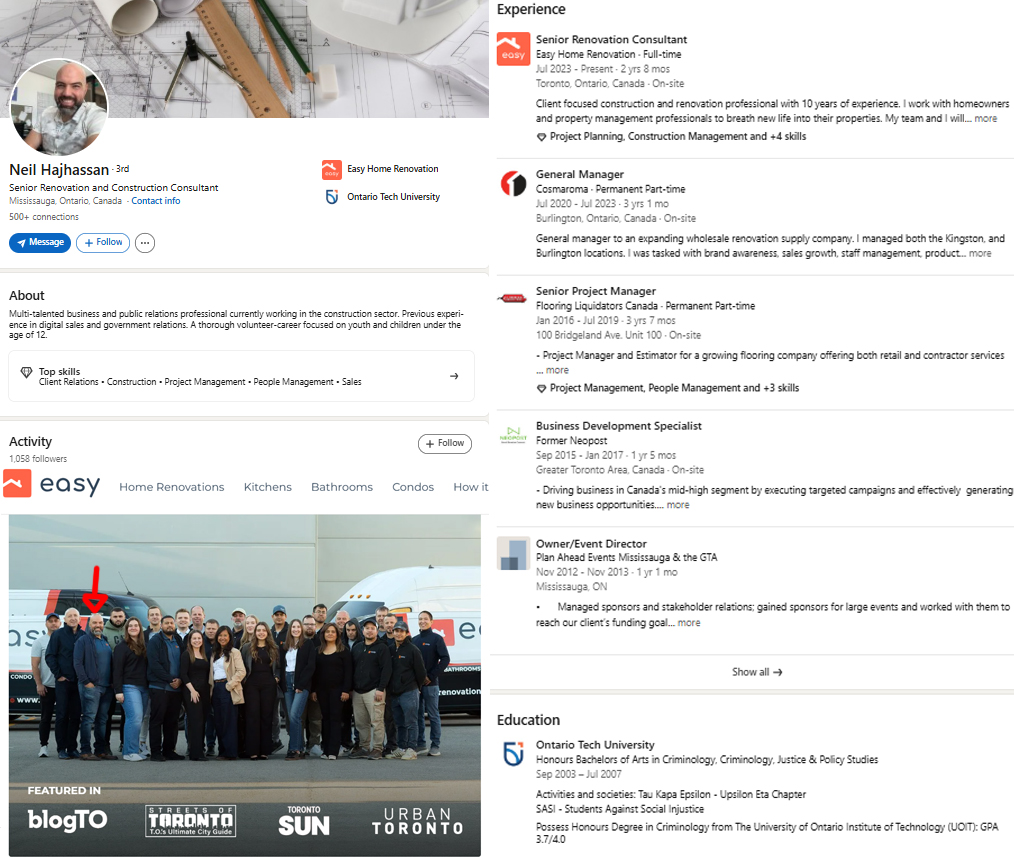 Neil Hajhassan is the Senior Renovator &amp; Construction Consultant with Easy Home Renovation, a home design company featured in <a href="/TheTorontoSun/">Toronto Sun</a>

Neil Hajhassan is a vocal supporter of the Islamic Republic of Iran, Ayatollah Khamenei, and the designated terrorist groups Hamas &amp;