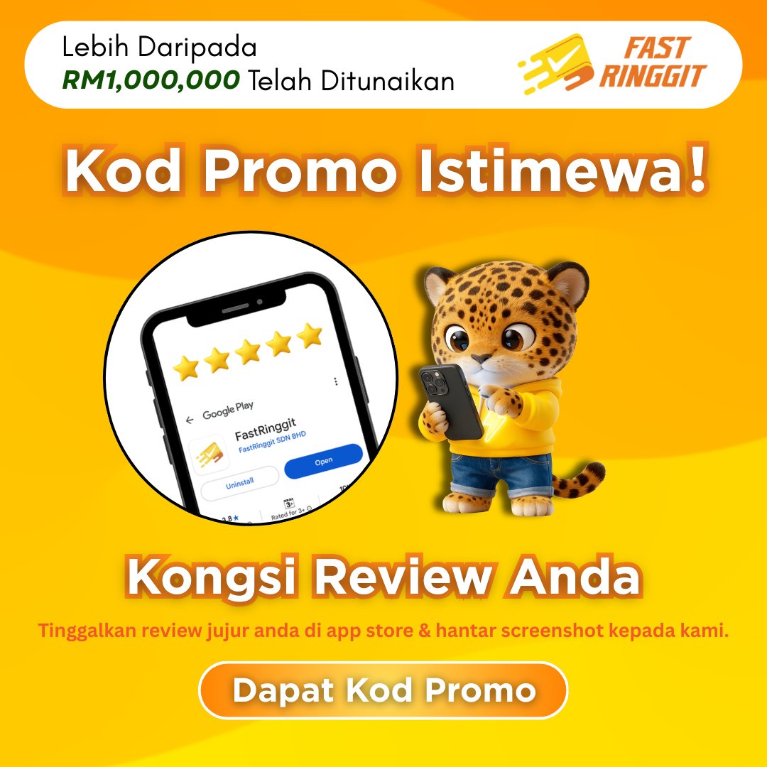 FastRinggit's tweet photo. 🎁 Kod Promo Khas Menanti Anda!

Pernah guna Fast Ringgit?
Jom kongsi pengalaman anda! ⭐

Tinggalkan review di Play Store / App Store,

💬 Lepas review, PM khidmat pelanggan kami untuk redeem promo code!
Cara dapatkan:
1️⃣ Tinggalkan review
2️⃣ PM khidmat pelanggan kami
https://t.co/heHQcHUVzt
3️⃣ Redeem kod promo 🎉

#DUITCEPAT #BantuanCepat #pinjamancepatlulus #pinjamanonline #pinjamancepat #pinjamancepatmudah #fastringgit #Fastapproval